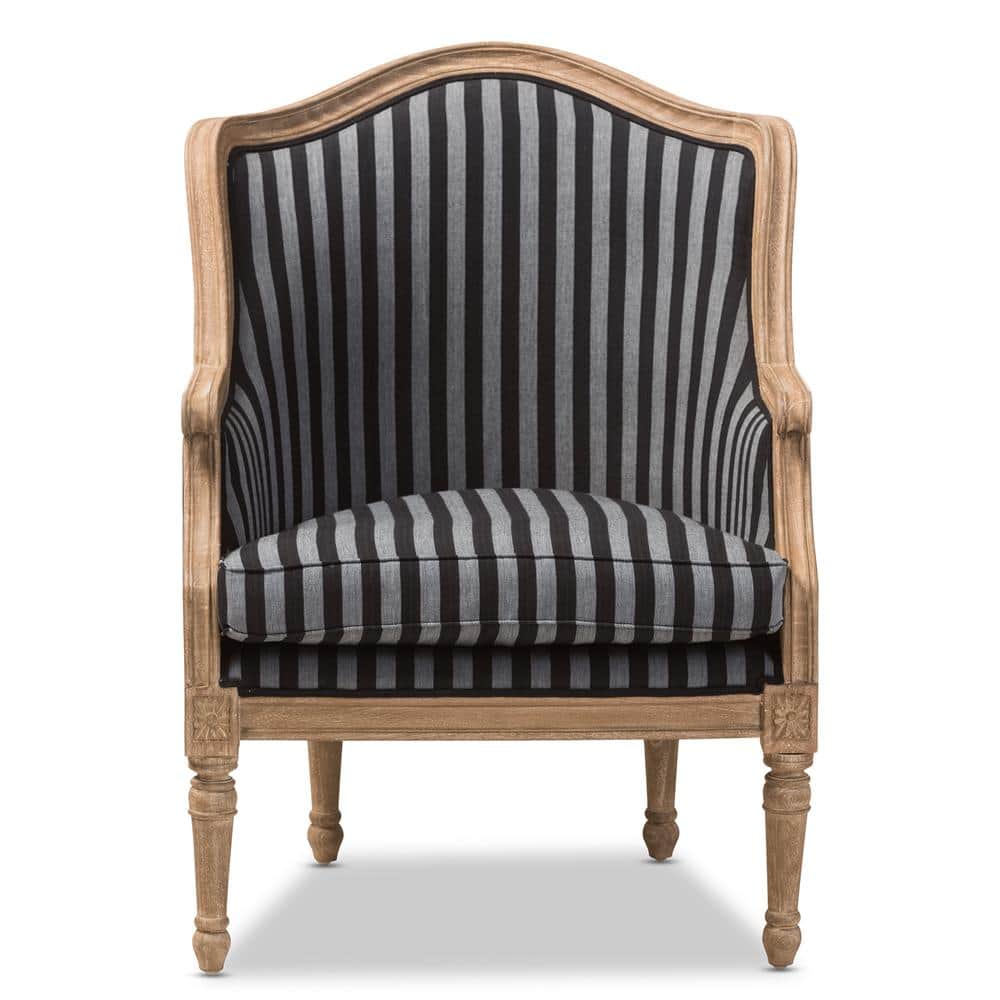 Charlemagne Striped Blue and Grey Traditional Accent Chair