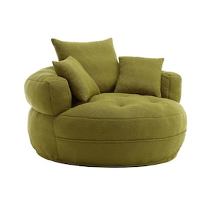 Modern Olive Green Chenille Swivel Upholstered Barrel Living Room Chair With Cushion and Pillows