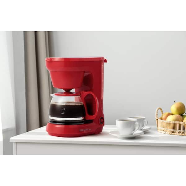 Holstein Housewares 5-CUP Coffee Maker - Space-Saving Design, Auto Pause  and Serve, and Removable Filter Basket for Fresh and Rich-Tasting Coffee -  RED 