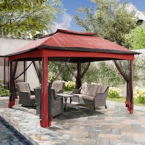 11 ft. x 11 ft. Red Steel Pop-Up Gazebo with Mosquito Netting