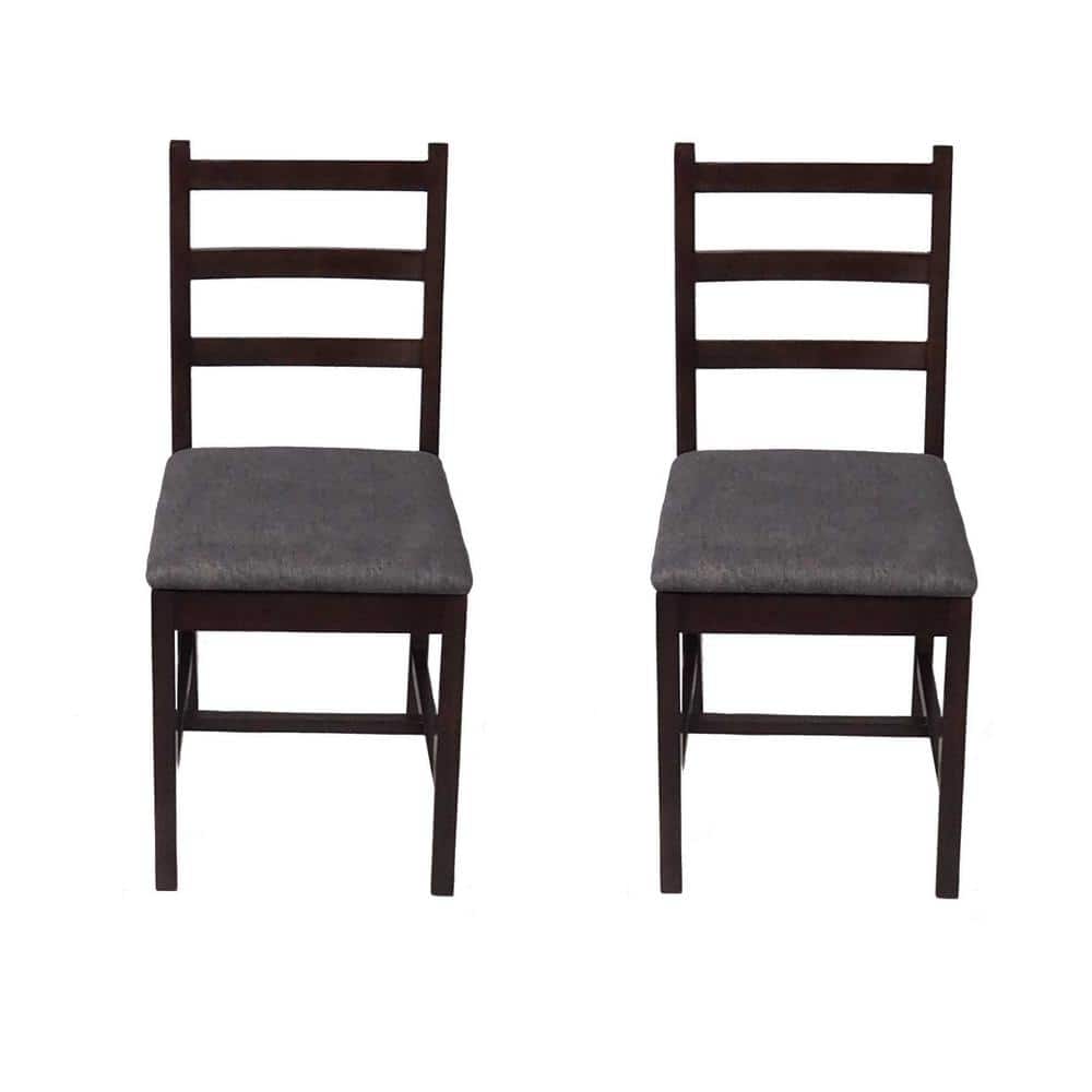 Mia Dark Grey Rubber Wood Fabric Dining Chair with Espresso Leg (Set of 2)