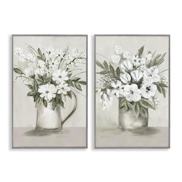 Country Vases with Bouquets by Marilyn Dunlap 2 Pieces Gray Framed Nature Giclee Art Print 30 in. x 20 in.