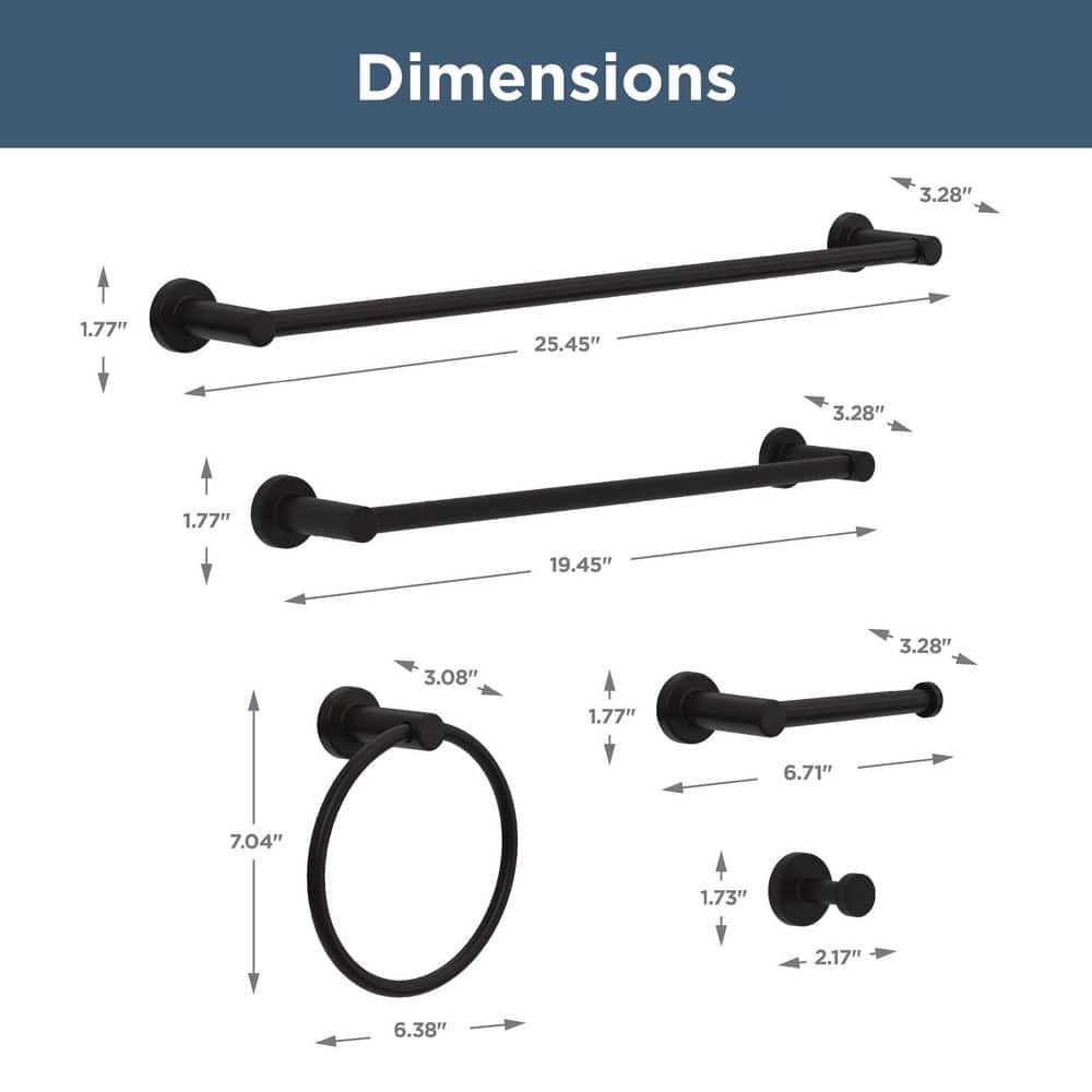 Wake Matte Black 5-Piece Metal Bathroom Hardware Set