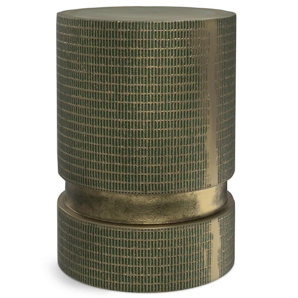 Simpli Home Jalen Modern Industrial 13 in. Wide Cast Aluminum Side Table in Light Green Patina, Fully Assembled