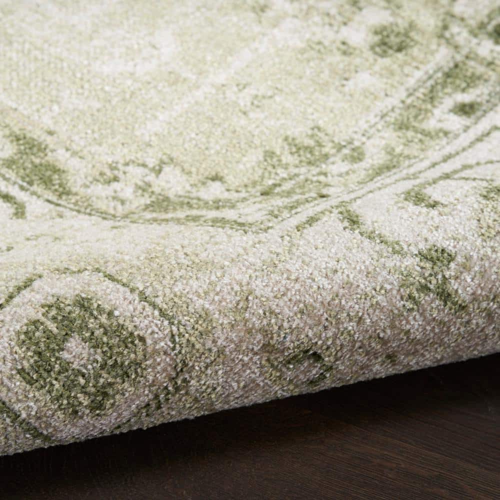 Ivory Green Floral Medallion Machine Washable Area Rug 8x10