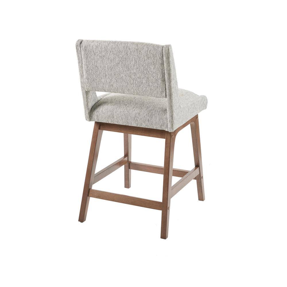 Light Gray Upholstered Counter Stool with Pecan Wood Legs