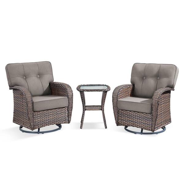 Gymojoy Brynn 3-Piece Brown Swivel Glider Wicker Outdoor Rocking