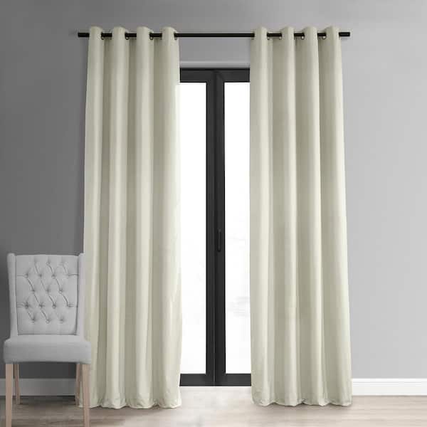Exclusive Fabrics & Furnishings Signature Off White Velvet Blackout Curtain - 50 in. W x 120 in. L Grommet Curtains Single Panel