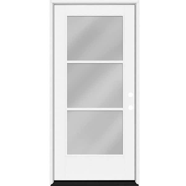 Legacy 36 x 80 in. Icon 3L Modern Clear Glass LHIS Unfinished Primed Fiberglass Prehung Front Door w/ 6-9/16 in. Jamb
