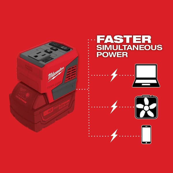 Milwaukee - M18 18-Volt Lithium-Ion 175-Watt Powered Compact Inverter for M18 Batteries w/ 5.0 Ah Battery Pack (2-Pack)