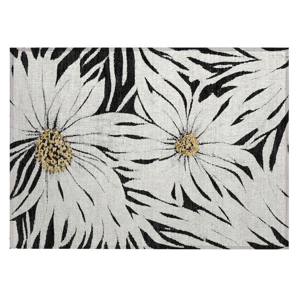 Chantille Machine Washable Indoor/Outdoor Abstract ACN2263 Black 1 ft. 8 in. x 2 ft. 6 in. Accent Rug