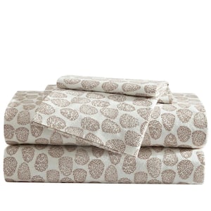 Little Creek Pine 4-Piece Beige Cotton Flannel Queen Sheet Set