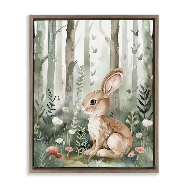 Stupell Industries Soft Woodland Bunny by LSR Design Studio Brown Floater Frame Nature Graphic Art Print 21 in. x 17 in.