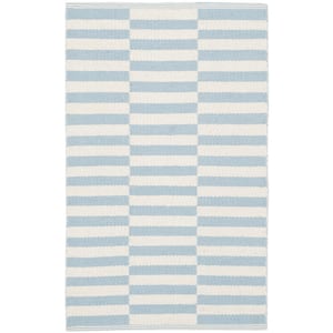 Montauk Ivory/Light Blue Doormat 2 ft. x 4 ft. Striped Area Rug