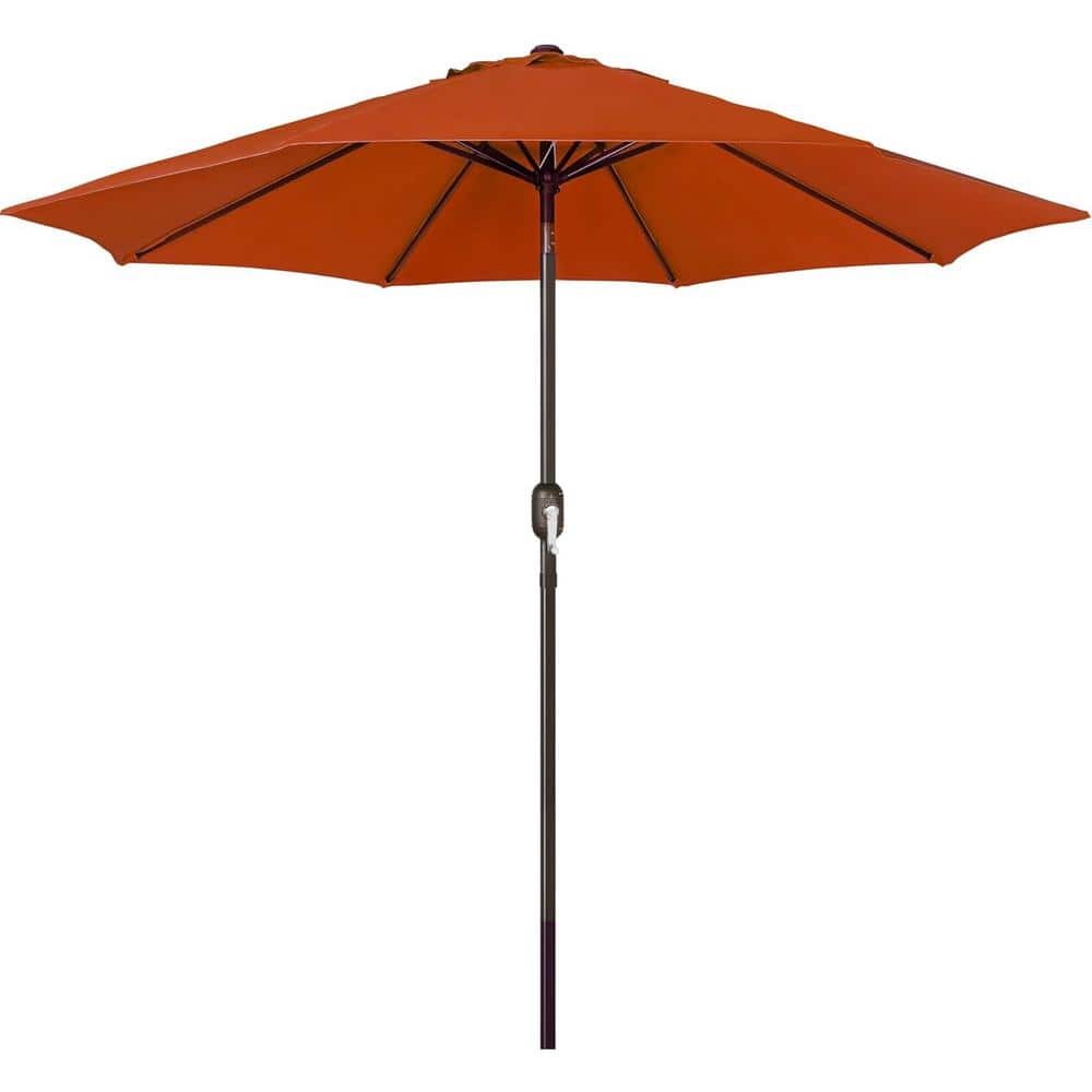 9 ft. Stable Metal Pole Market Push Button Patio Umbrella in Orange