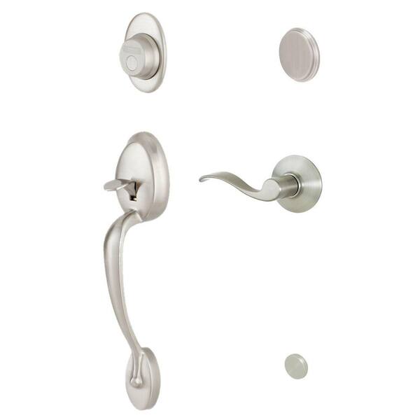 Schlage Plymouth Satin Nickel Right-Hand Dummy Handleset with Accent Interior Lever-DISCONTINUED