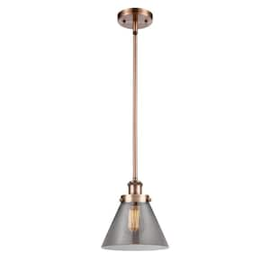 Cone 60-Watt 1 Light Antique Copper Shaded Mini Pendant Light with Tinted Glass Shade