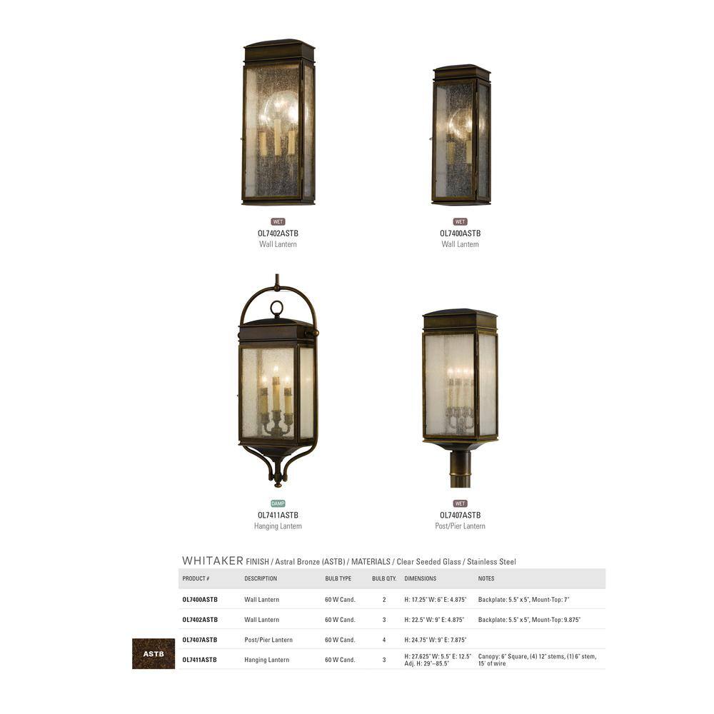 Astral Bronze 2-Light Outdoor Wall Lantern with Clear Seeded Glass