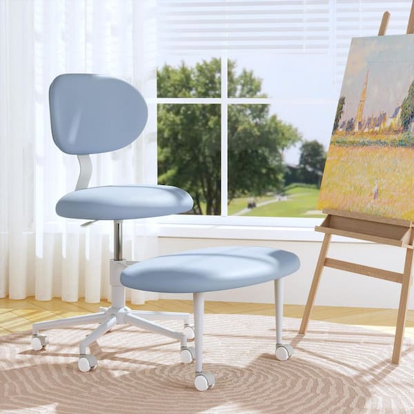 Upholstered Faux Leather Adjustable Height Ergonomic Office Chair with Lumbar Support and Wheels Executive Chair in Blue