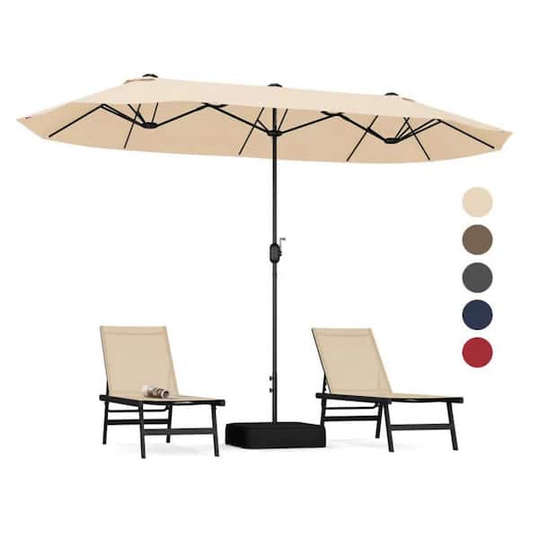 spca 13 ft. Double-Patio Umbrella and Base, Umbrella with Crank Handle in Beige