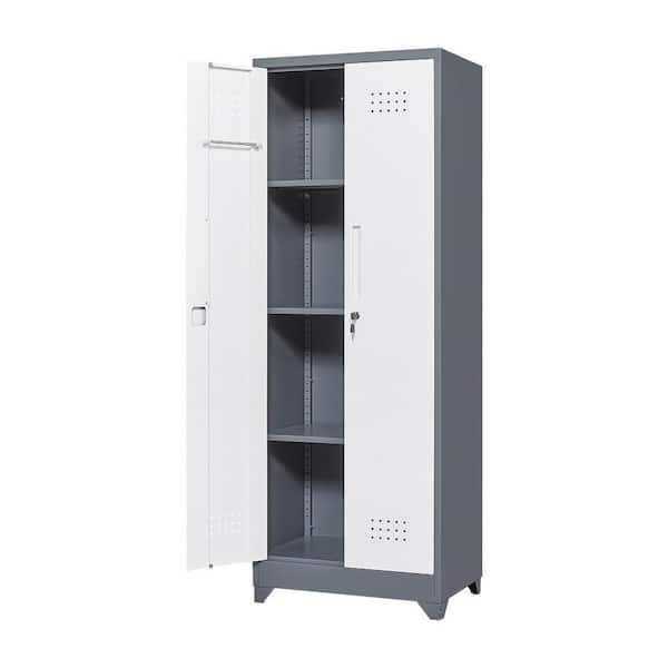 23.62 in. W x 15.74 in. D x 65 in. H Heavy-Duty Steel Garage Cabinet, Tool Storage Cabinet in Gray White