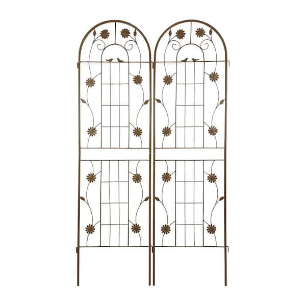 2-Pack 71 in. x 19.7 in. Brown Rustproof Metal Garden Trellis for Outdoor Climbing Plants and Flower Support