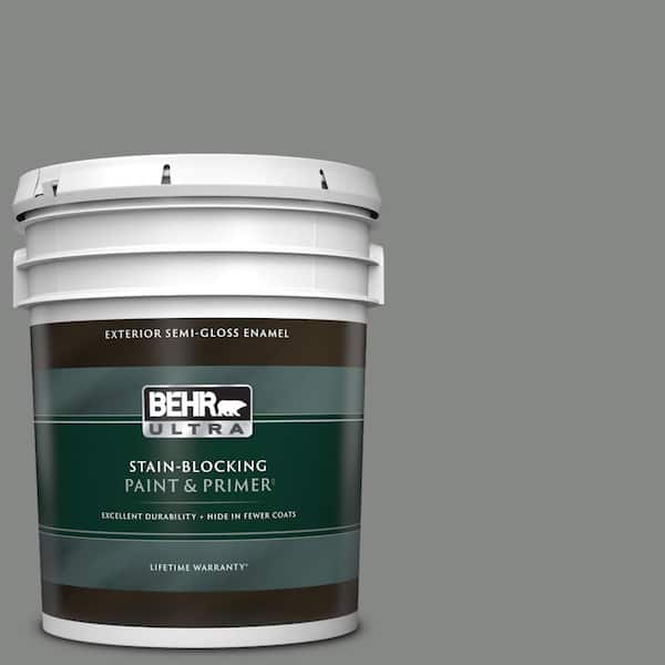 BEHR ULTRA 5 gal. #PPU25-17 Euro Gray Semi-Gloss Enamel Exterior Paint & Primer