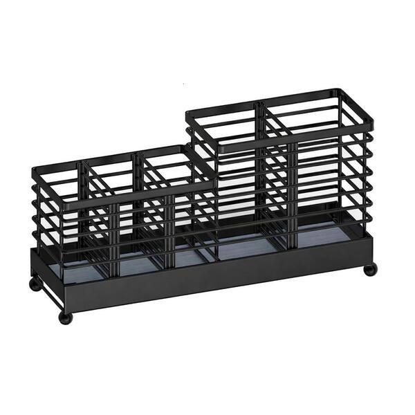 Black Metal Kitchen Utensil Holder with Water Absorbent Diatomite Base Removable Dividers Open Ventilated Design
