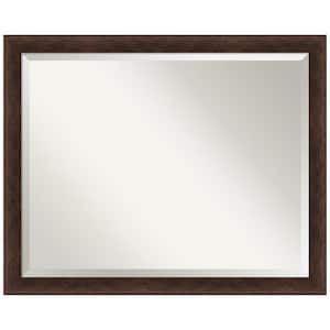 Warm Walnut Narrow 31 in. x 25 in. Beveled Casual Rectangle Wood Framed Bathroom Wall Mirror in Brown