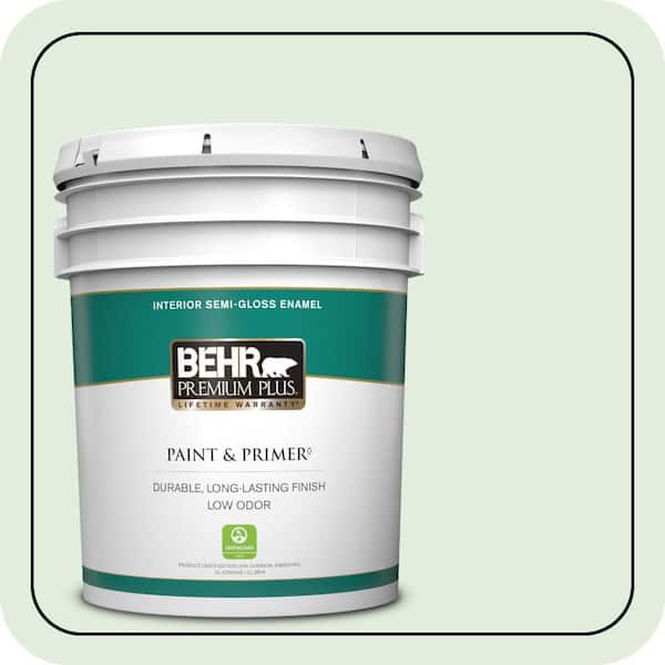 BEHR PREMIUM PLUS 5 gal. #M400-1 Establish Mint Semi-Gloss Enamel Low Odor Interior Paint & Primer