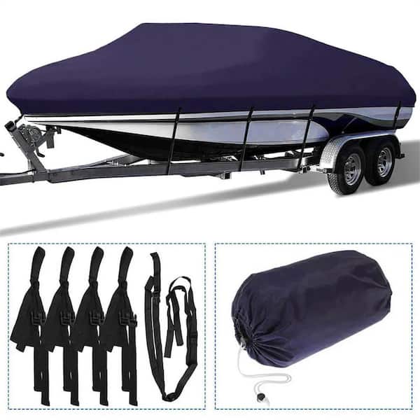 Boat Cover 11-13ft Heavy Duty 210D Polyester Oxford Trailerable Boat Covers  for V-Hull Tri-Hull Runabout Pro-Style Fishing Boat Bass Boats Black