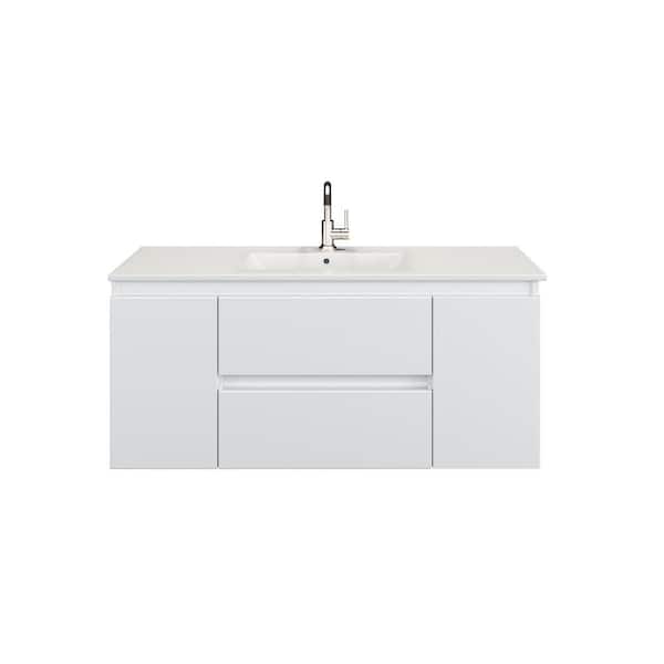 VOLPA USA AMERICAN CRAFTED VANITIES Salt 48 in. W x 20 in. D Bath Vanity in Glossy White with Acrylic Vanity Top in White with White Basin