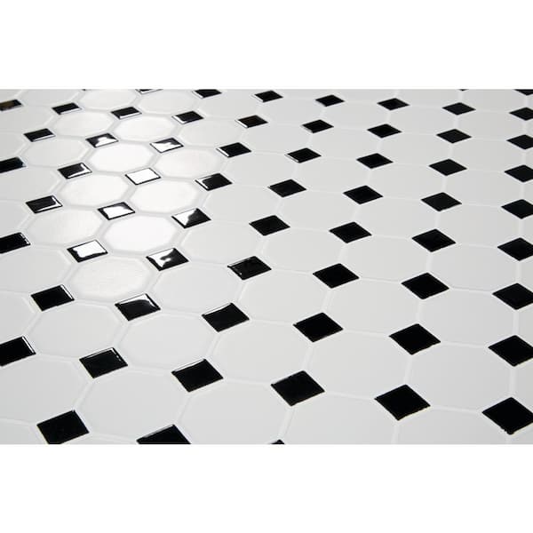 Ceramic Mosaic Floor And Wall Tile, Small Black And White Octagon Tile
