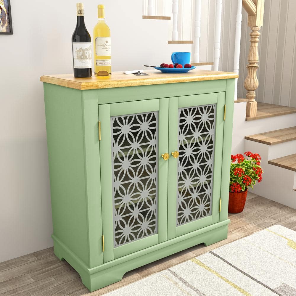 Green Rustic Wood Storage Sideboard Buffet Cabinet