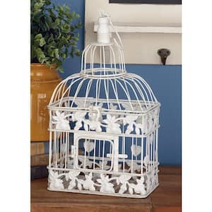 White Metal Indoor Outdoor Hinged Top Birdcage with Latch Lock Closure and Hanging Hook (2- Pack)