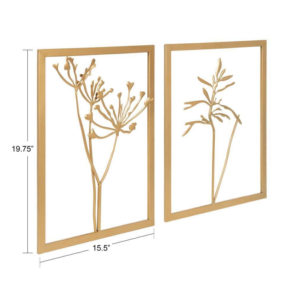 Gold Metal Framed Botanical Wall Art Set, 20 x 15 Inches