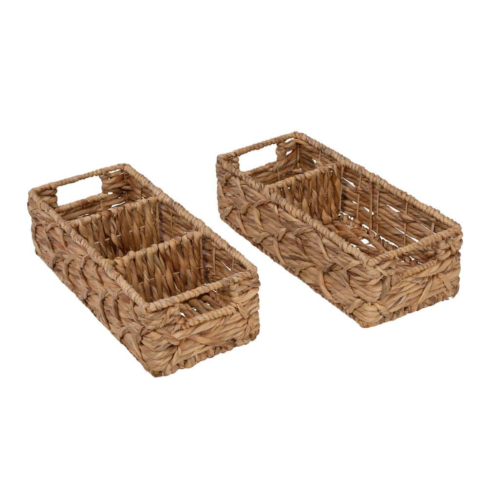 Set of 2 Multi-Purpose Wicker Baskets with Dividers, Natural
