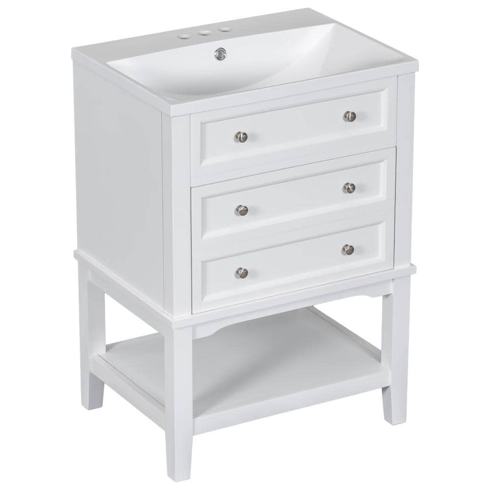 24 in. W x 18 in. D x 34.2 in. H Single Sink Bath Vanity White Bathroom Vanity with Ceramic Sink and Drawer price history on PriceWatchPro