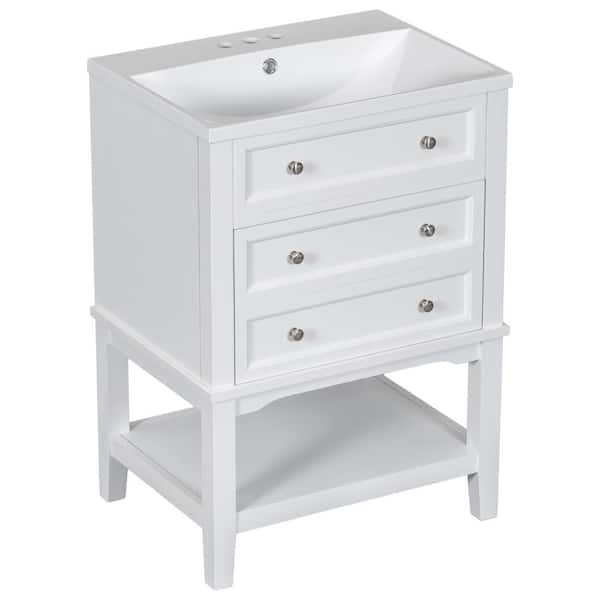 Dimakai 24 in. W x 18 in. D x 34.2 in. H Single Sink Bath Vanity White Bathroom Vanity with Ceramic Sink and Drawer
