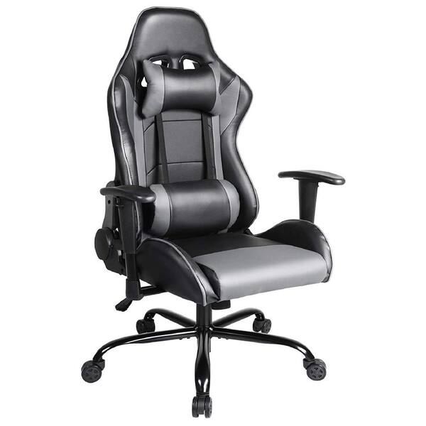 BANSA ROSE 26.77 in. Black and Gray Gaming Chair Racing Style Task Chair with Lumbar Support PU Leather with