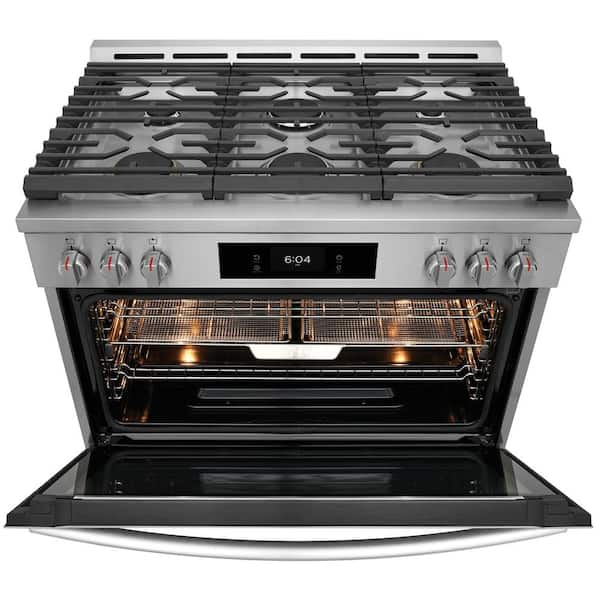 Gallery 36 in. 6-Burner Slide-In Gas Range in Stainless Steel with Total Convection and Air Fry