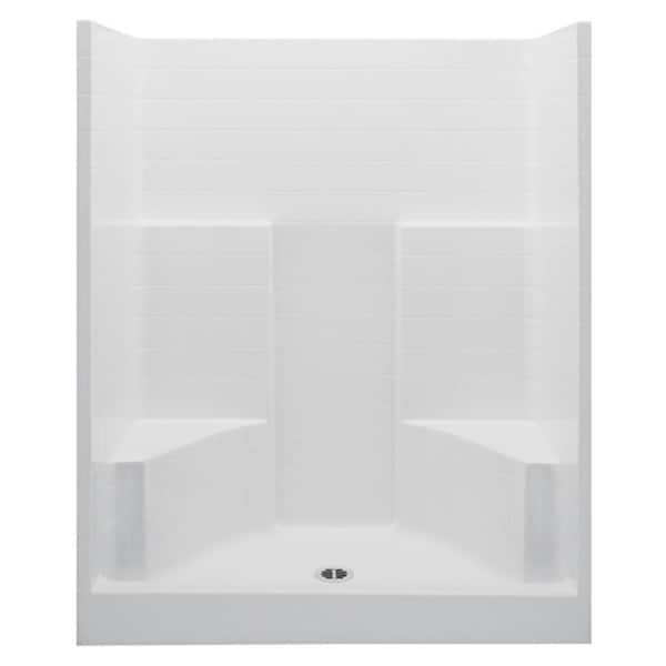 Aquatic Everyday 60 in. x 35 in. x 72 in. 1-Piece Shower Stall with 2 Seats and Center Drain in White