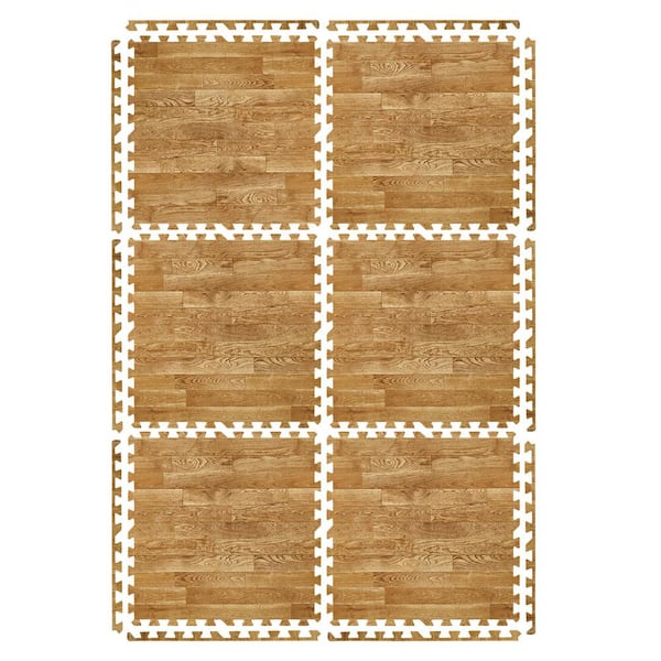 Sorbus Wood Grain Floor Tiles Pine Brown 24 in. x 24 in. Interlocking Square EVA Foam Mats, Carpet Tile 96 sq. ft.