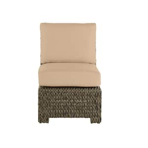 Laguna Point Brown Wicker Armless Middle Outdoor Patio Sectional Chair with Sunbrella Beige Tan Cushions