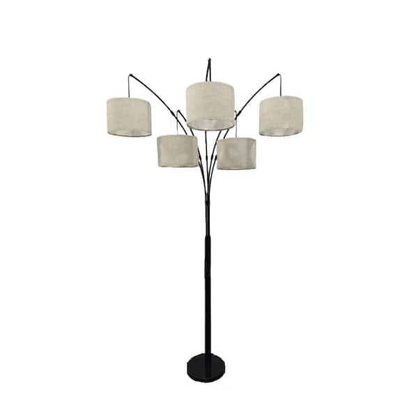 80" Arc Black Modern 5-Light Tall Standing Tree-Style Floor Lamp with Remote, Adjustable Arched Arm, 3-Color Temperature