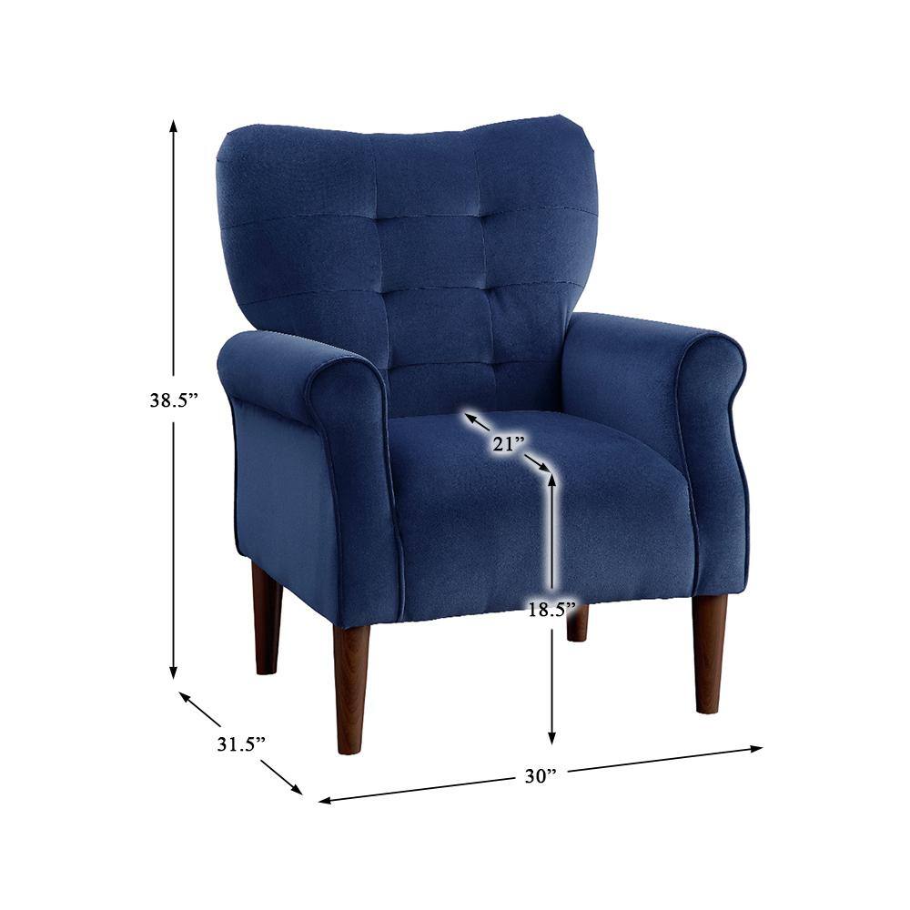Luxurious Navy Blue Velvet Wood Accent Armchair