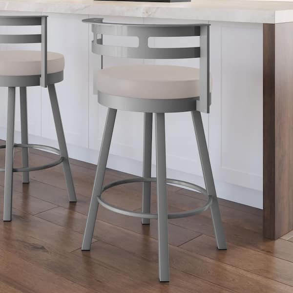 Amisco Render 26 in. Cream Faux Leather / Glossy Grey Metal Swivel Counter Stool