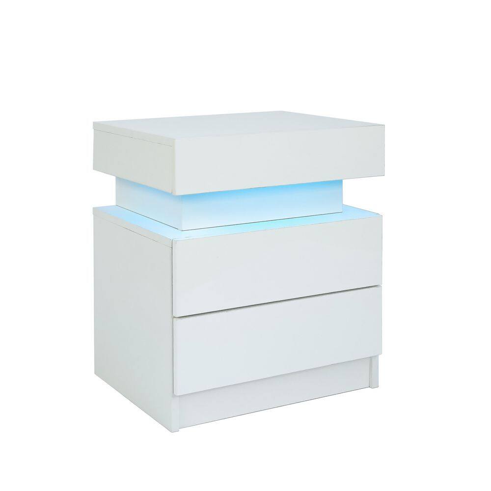 Modern LED Nightstand with 2 Drawers and Multi-Color Lighting – pocoro