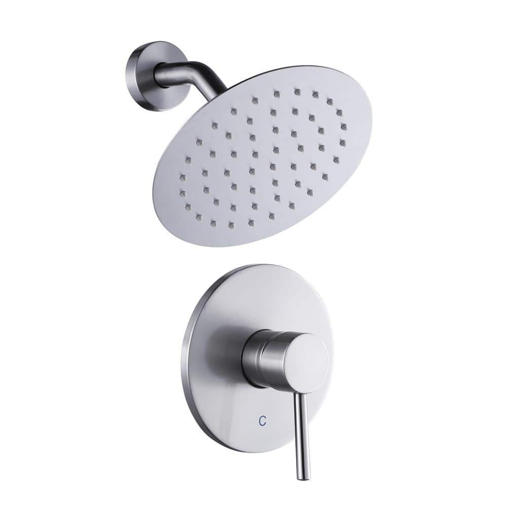 Round 1-Spray Patterns with 1.8 GPM 8 in. Wall Mount Rain Fixed Shower Head with Brass Valve Included in Brushed Nickel price history on PriceWatchPro