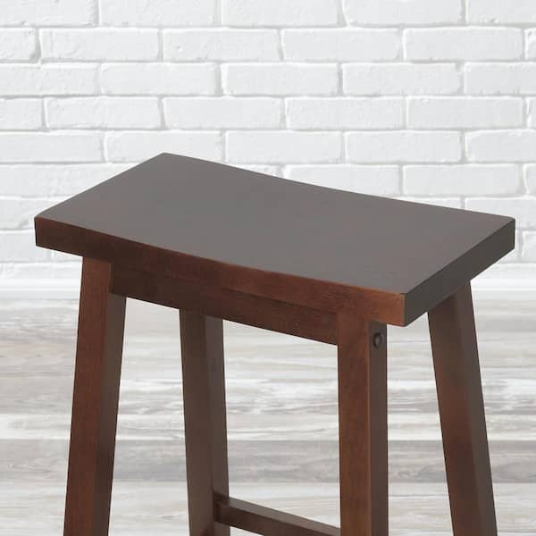 Walnut Brown Finish Backless Saddle Bar Stools (Set of 2)